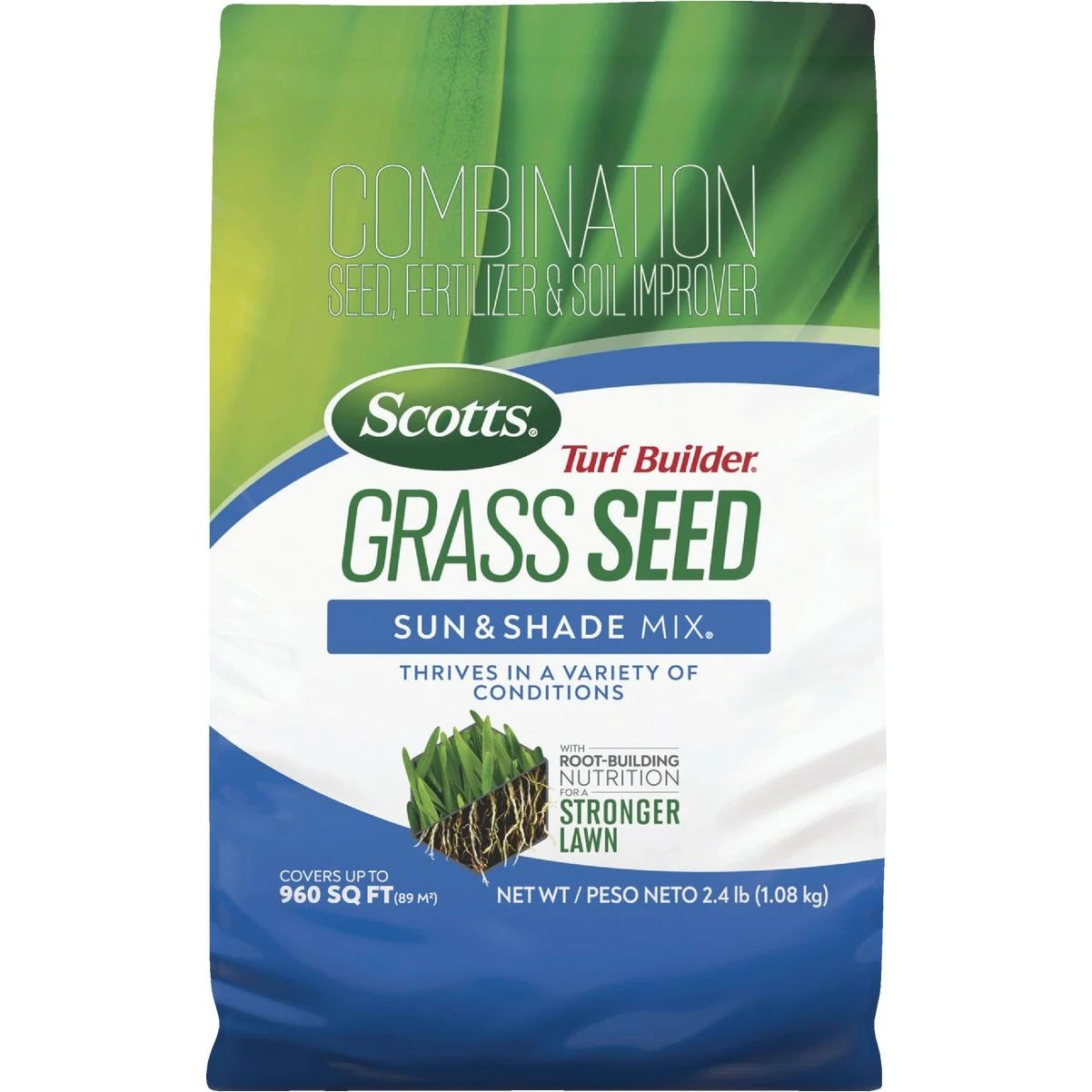 Scotts Turf Builder 2.4 Lb. 200 Sq. Ft. Sun & Shade Mix Grass Seed, Fertilizer, and Soil Improver Combination