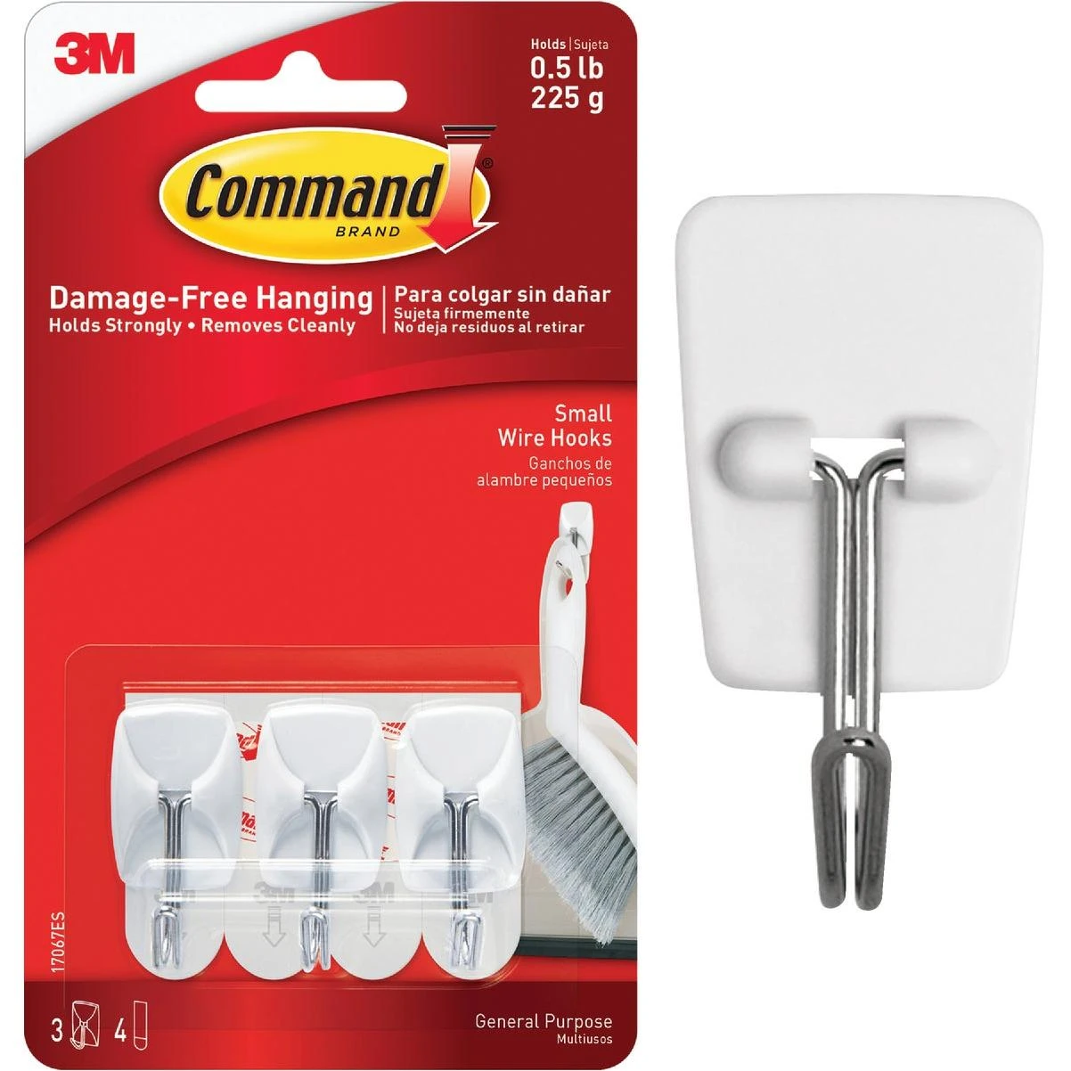 Command Small Wire Hooks, 3 Hooks, 4 Strips