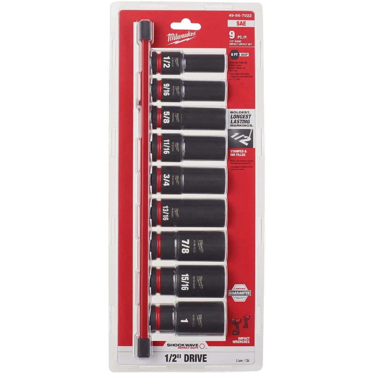 Milwaukee SHOCKWAVE Standard 1/2 In. Drive 6-Point Deep Impact Driver Set (9-Piece)