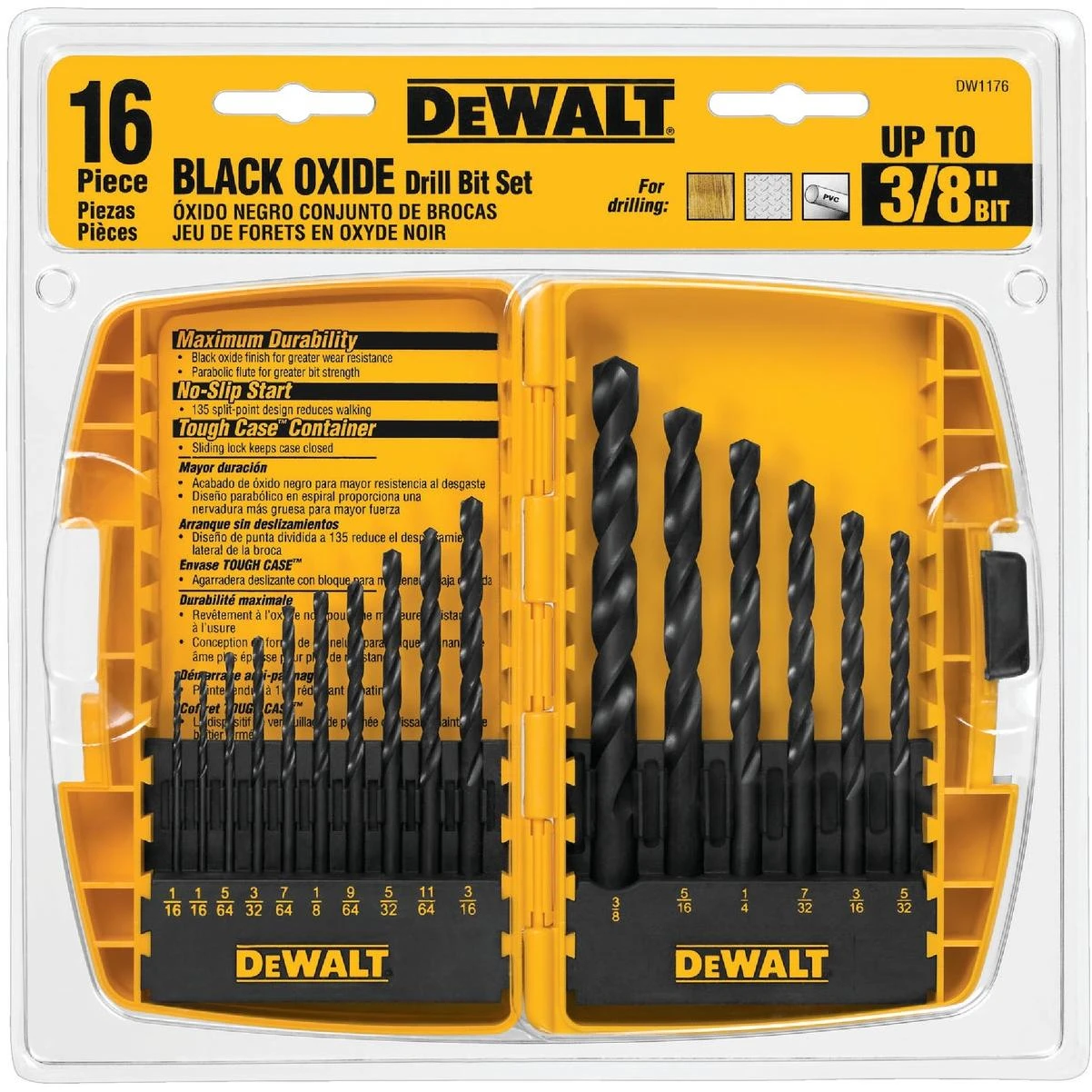 DEWALT 16-Piece Black Oxide Drill Bit Set, 1/16 In. thru 3/8 In.