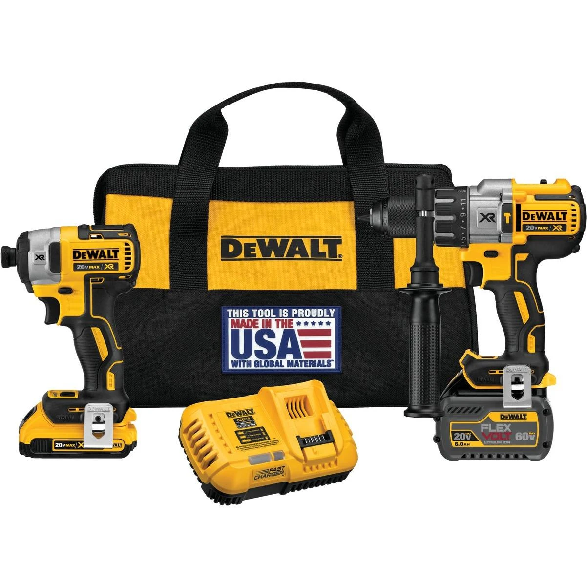 DEWALT 20V MAX 2-Tool Brushless Cordless Hammer Drill & Impact Driver Combo Kit with FLEXVOLT ADVANTAGE & (2) Batteries & Charger