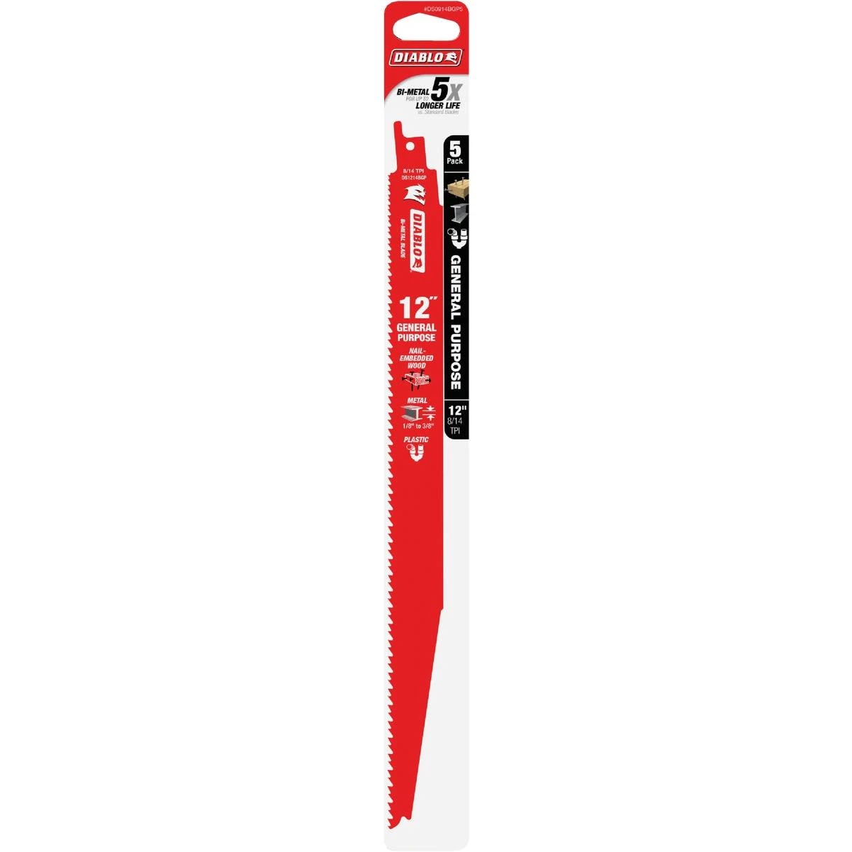 Diablo Demo Demon 12 In. 8/14 TPI Bi-Metal General Purpose Reciprocating Saw Blade (5-Pack)