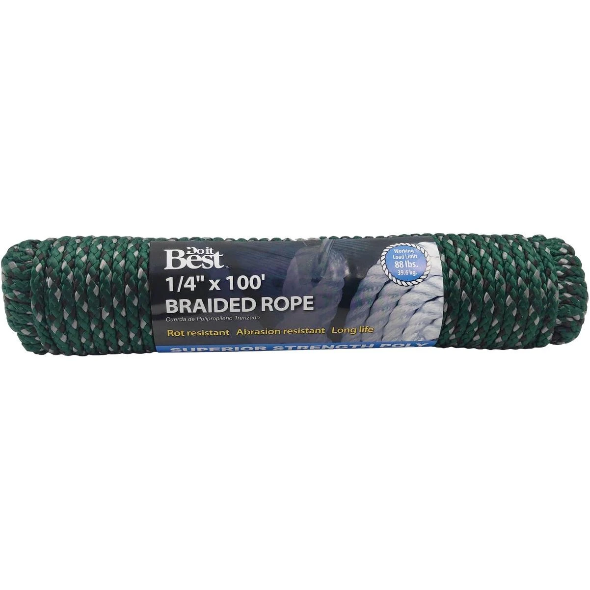 Do it Best 1/4 In. x 100 Ft. Green Double Braided Polypropylene Packaged Rope