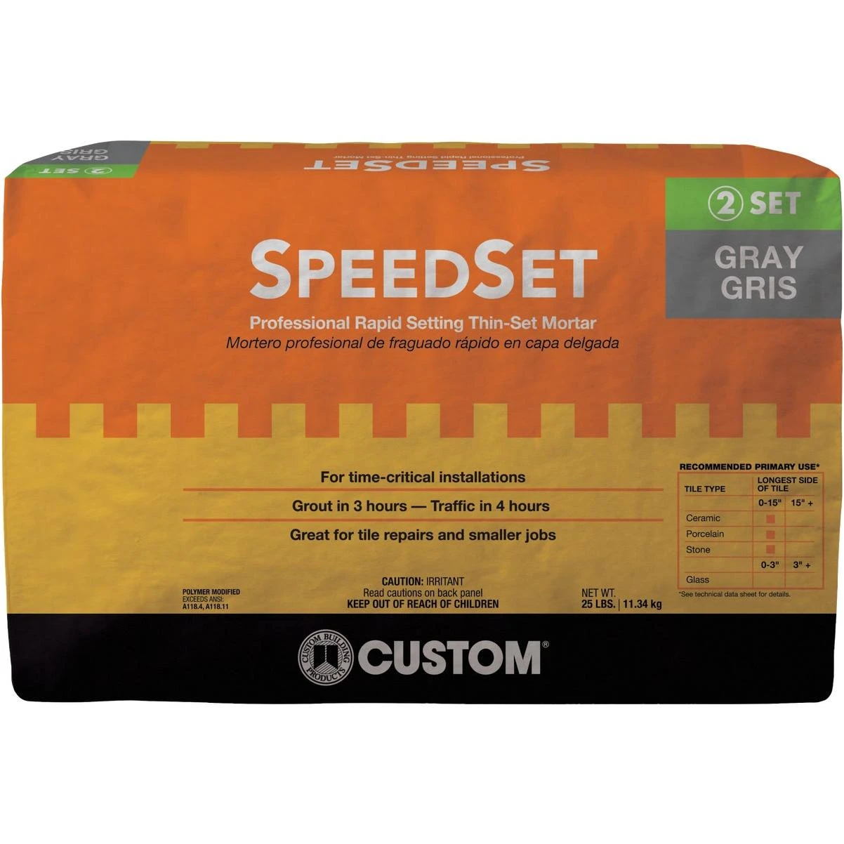 Custom Building Products SpeedSet 25 lbs. Gray Fortified Thinset Mortar Custom Building Products SpeedSet 25 lbs. Gray Fortified Thinset Mortar