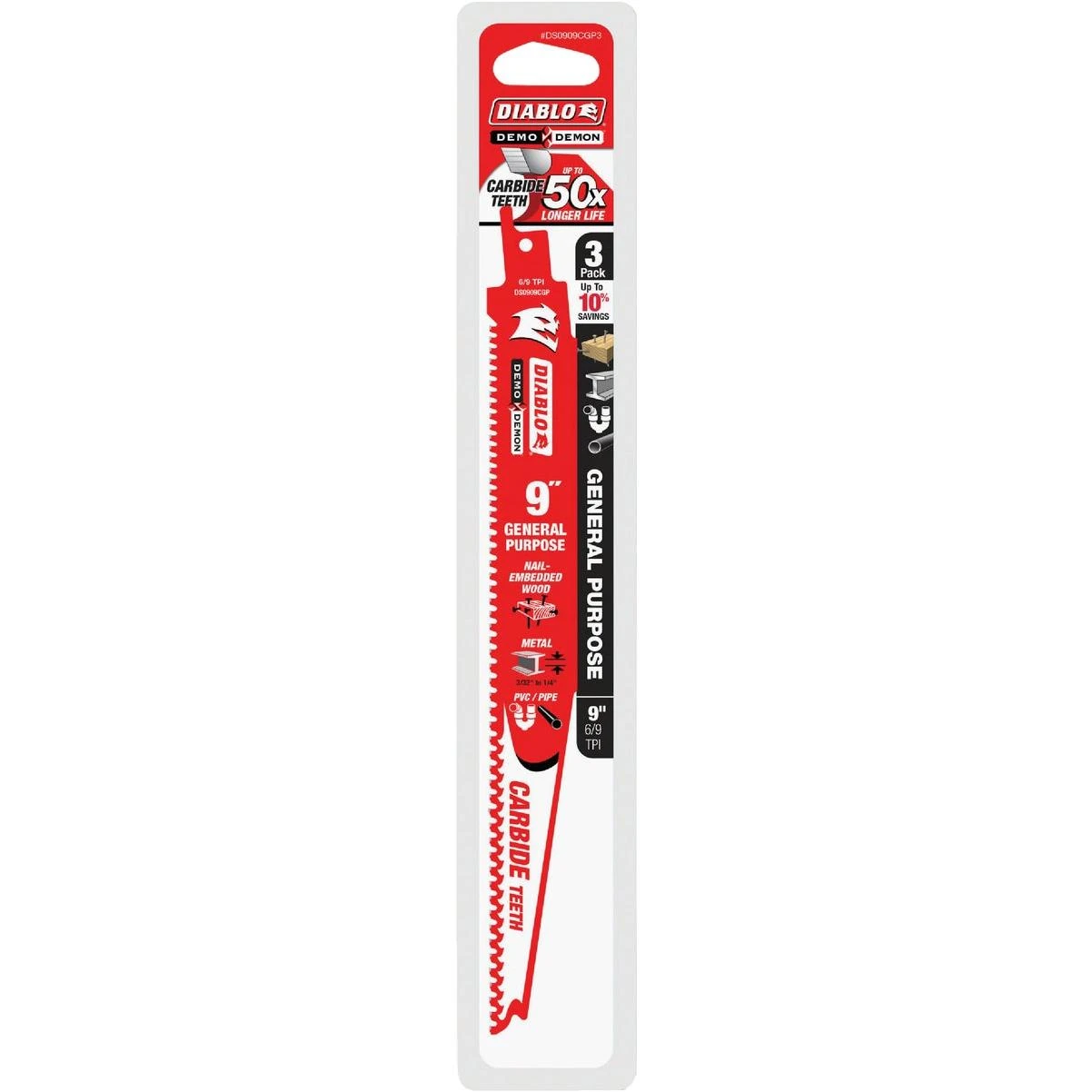 Diablo Demo Demon 9 In. 6/9 TPI Carbide Reciprocating Saw Blade (3-Pack)