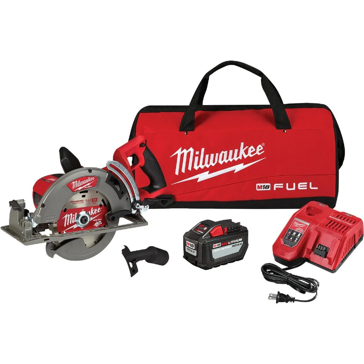 Milwaukee M18 FUEL Brushless 7-1/4 In. Cordless Rear Handle Circular Saw Kit with 12.0 Ah Battery & Charger
