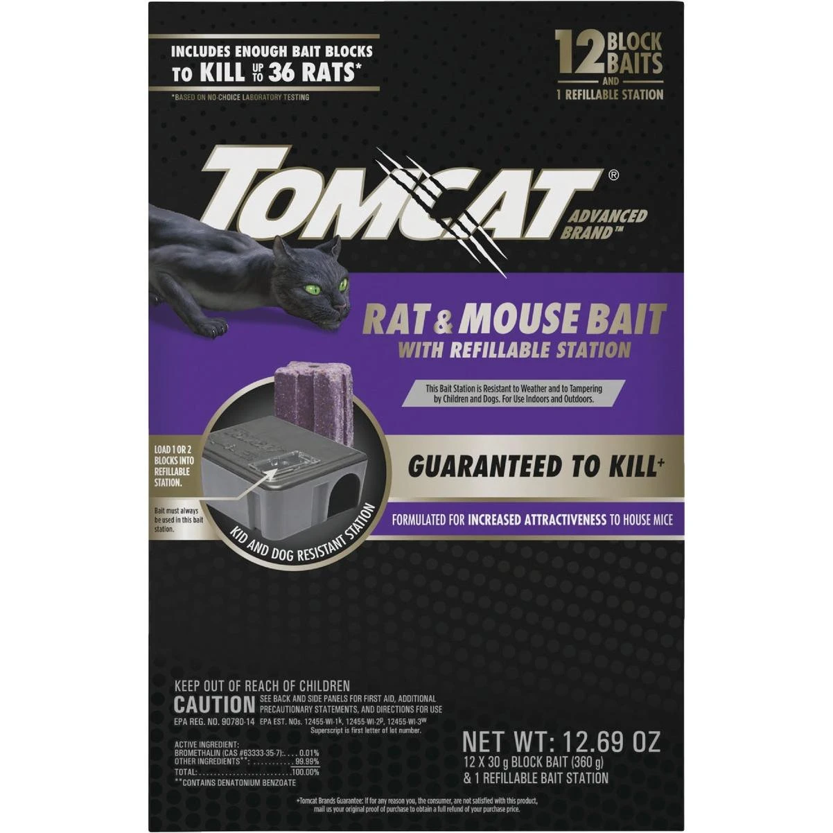 Tomcat Advanced Formula Refillable Rat & Mouse Bait Station - 12 Blocks Baits & 1 Refillable Station