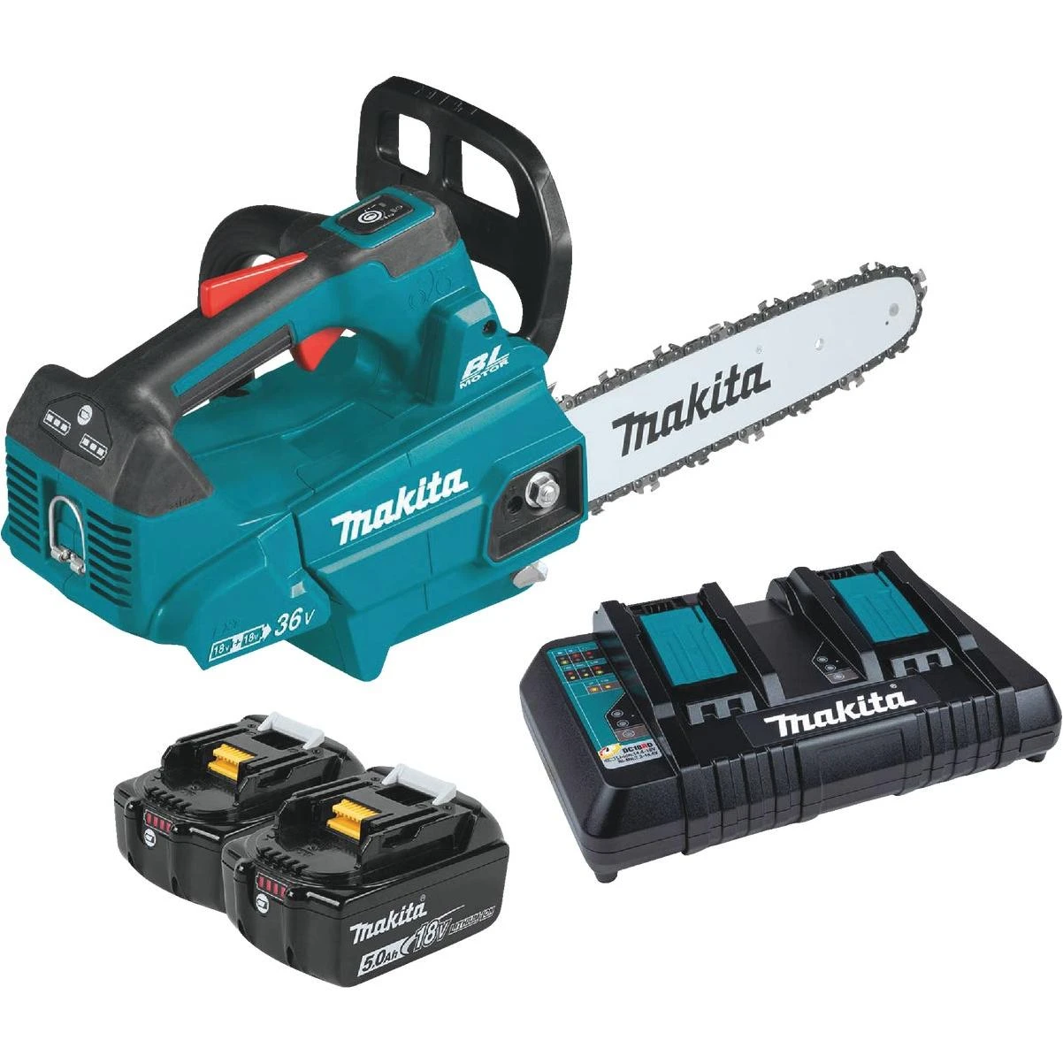 Makita 18V LXT X2 (36V) Lithium-Ion Brushless Cordless 14 In. Top Handle (5.0Ah) Chain Saw Kit