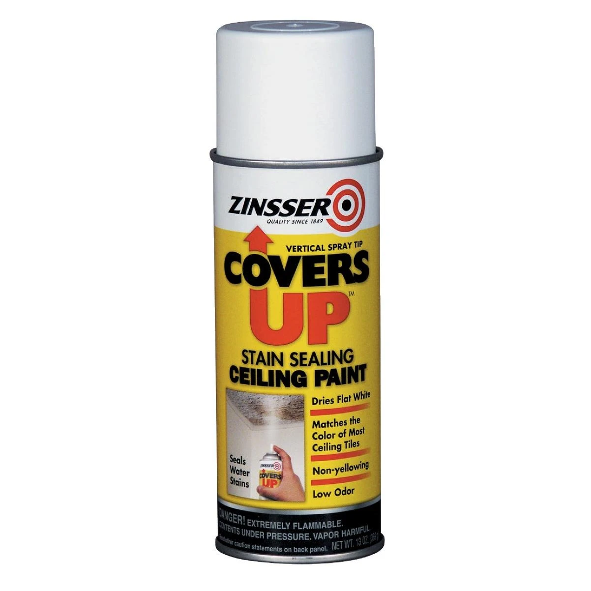 Zinsser Covers Up Stain Sealing Spray Paint Primer, White, 13 Oz.