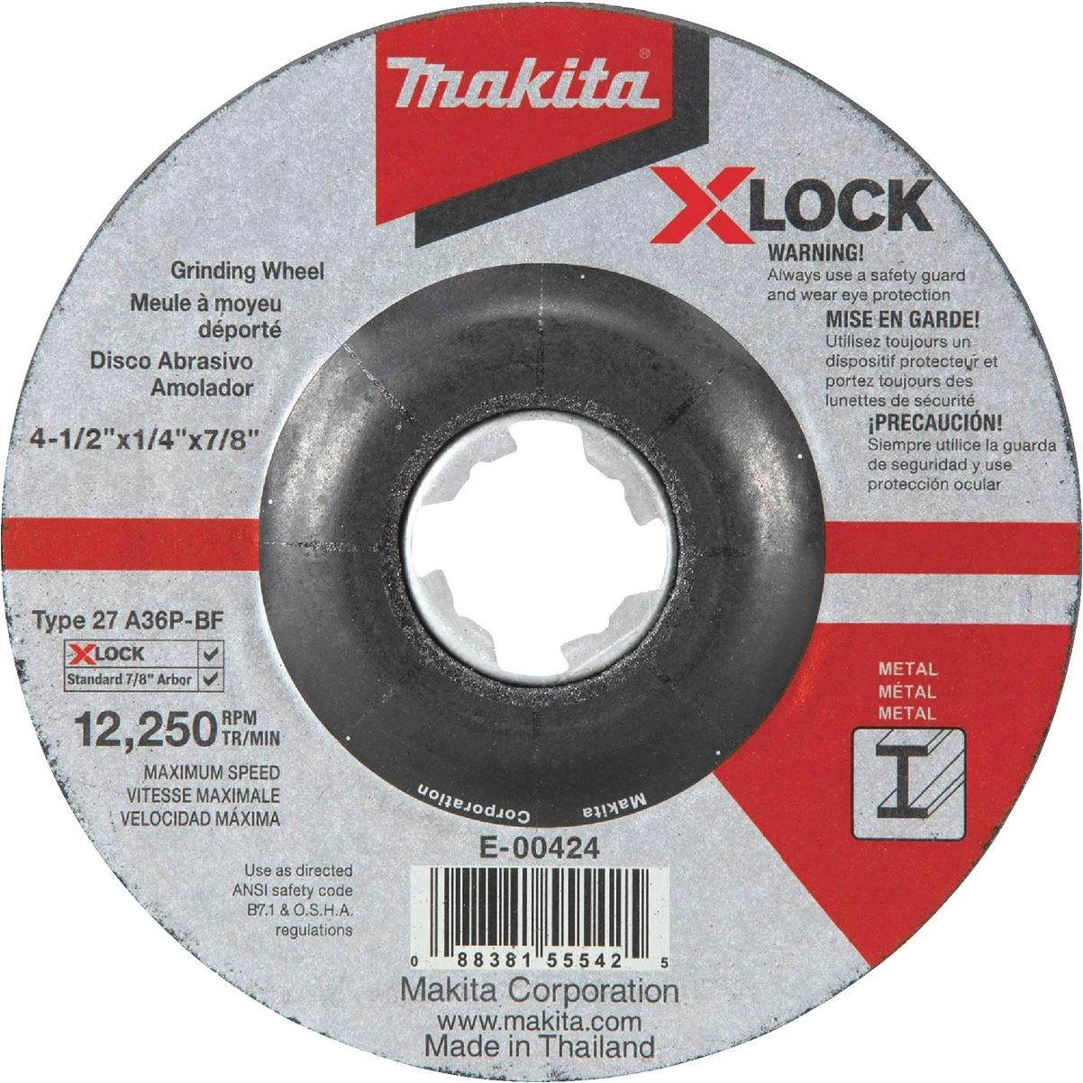 Makita X-LOCK Type 27 4-1/2 In. x 1/4 In. x 7/8 In. Metal Grinding Cut-Off Wheel