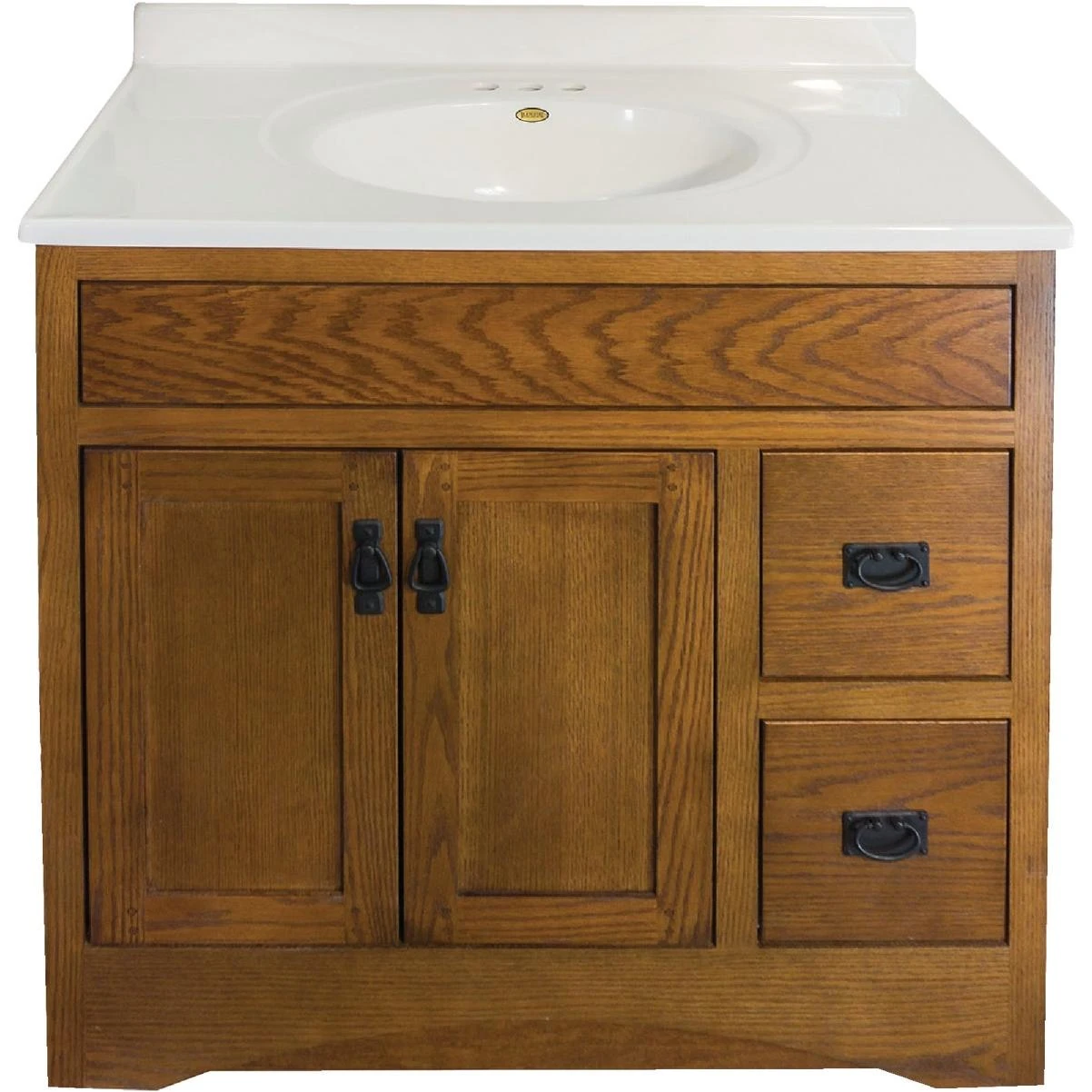 CraftMark Craftsmen Estate Oak 36 In. W x 34 In. H x 21 In. D Vanity Base without Top, 2 Door/2 Drawer