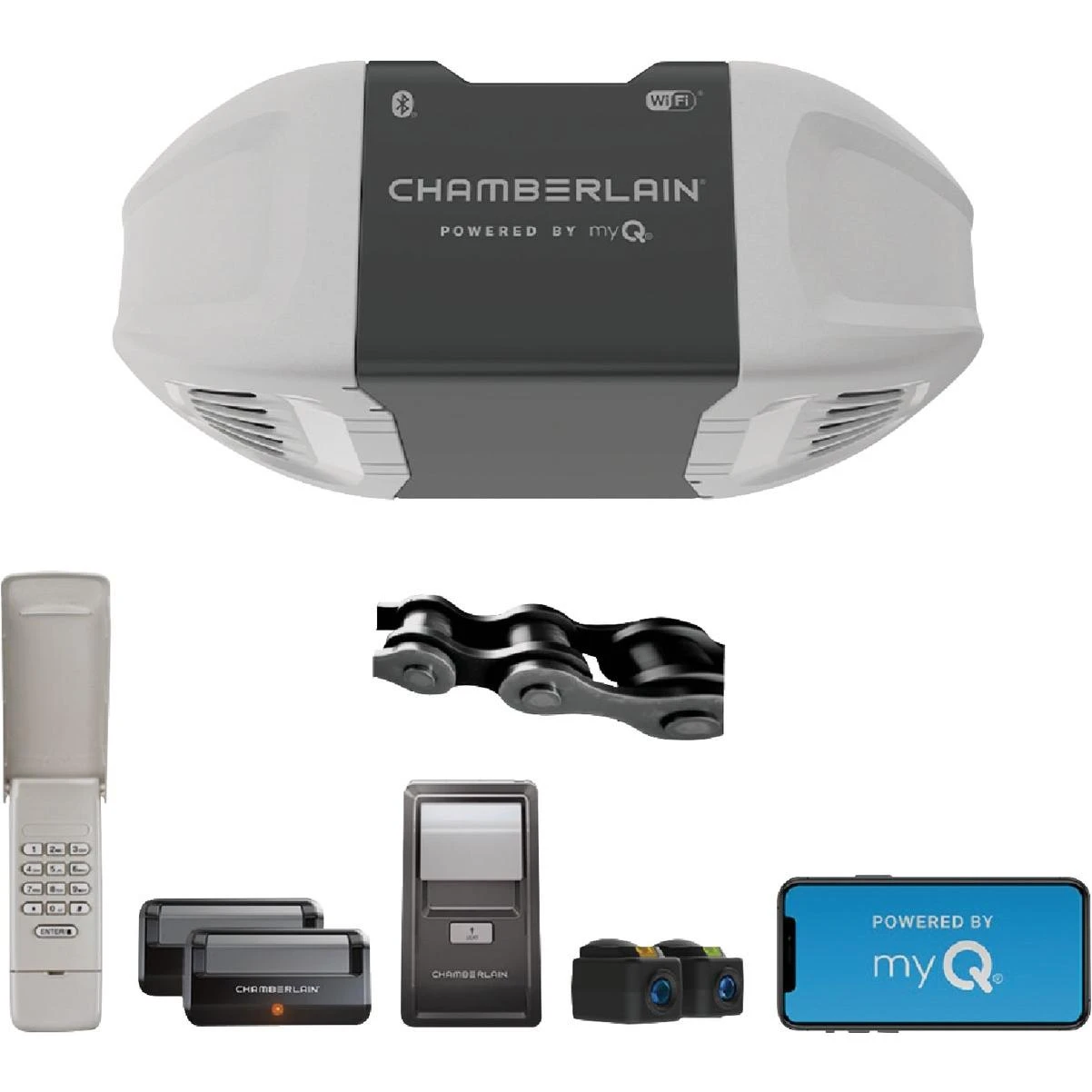Chamberlain C2405 1/2 HP Smartphone-Controlled Durable Chain Drive Garage Door Opener with WiFi and MED Lifting Power