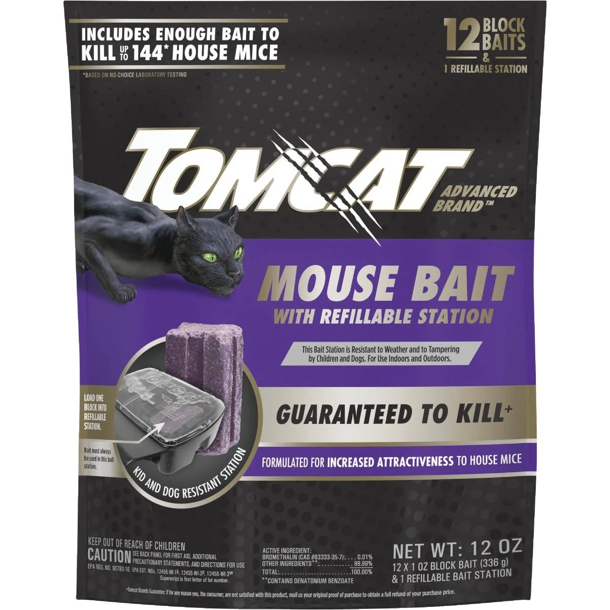 Tomcat Advanced Formula Refillable Mouse Bait Station - 12 Blocks Baits & 1 Refillable Station