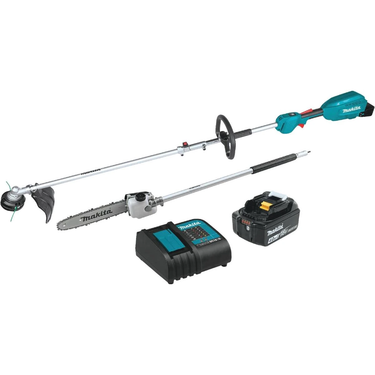 Makita 18V LXT Lithium-Ion Brushless Cordless Couple Shaft Power Head Kit w/13 In. String Trimmer & 10 In. Pole Saw Attachments