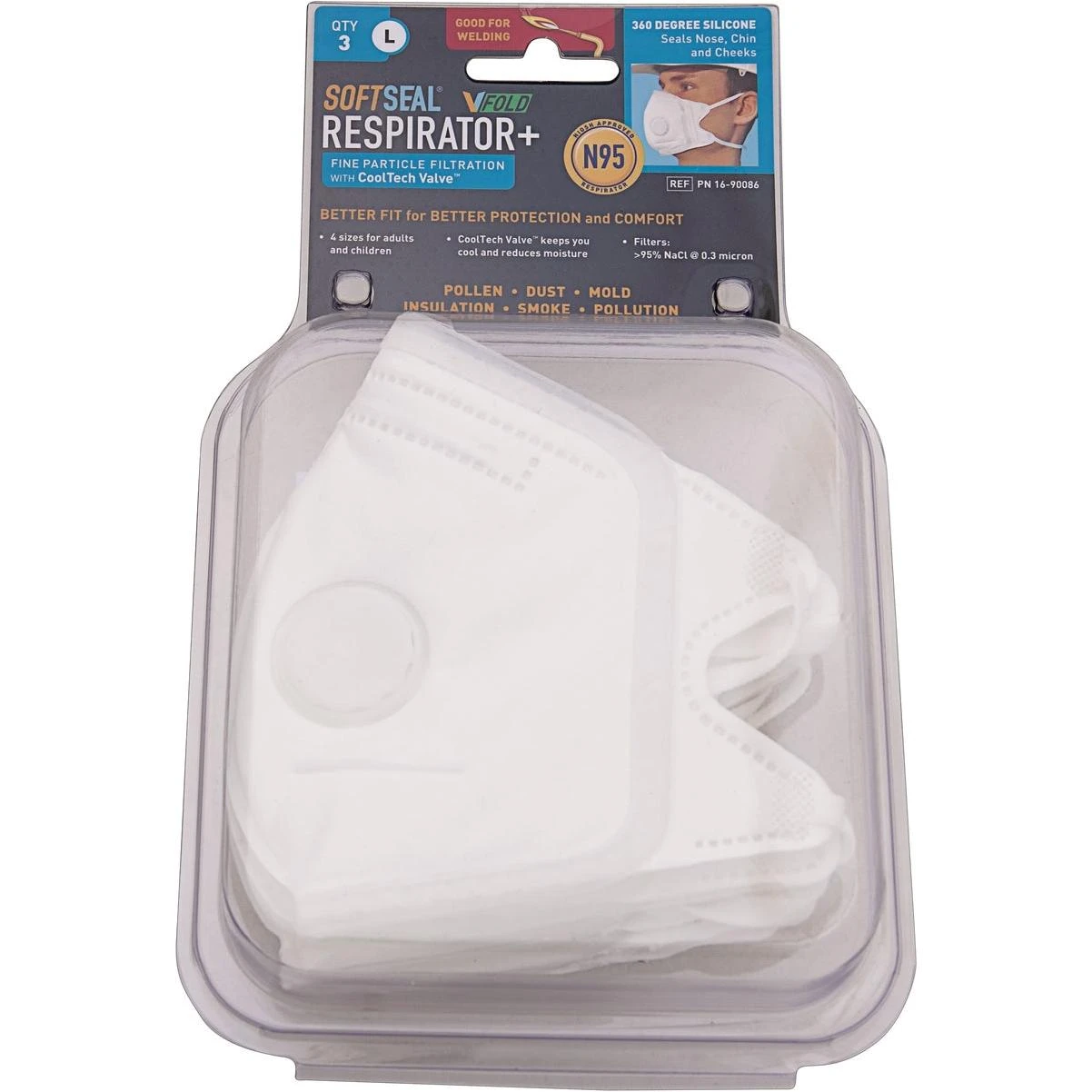 Softseal V-Fold Design N95 Large 360-Degree Silicone Seal Respirator With Valve (3-Pack)