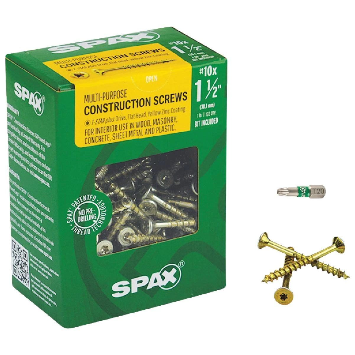 SPAX #10 x 1-1/2 In. T20 Plus Flat Head Yellow Zinc (Interior) Wood Screw (133 Ct.)