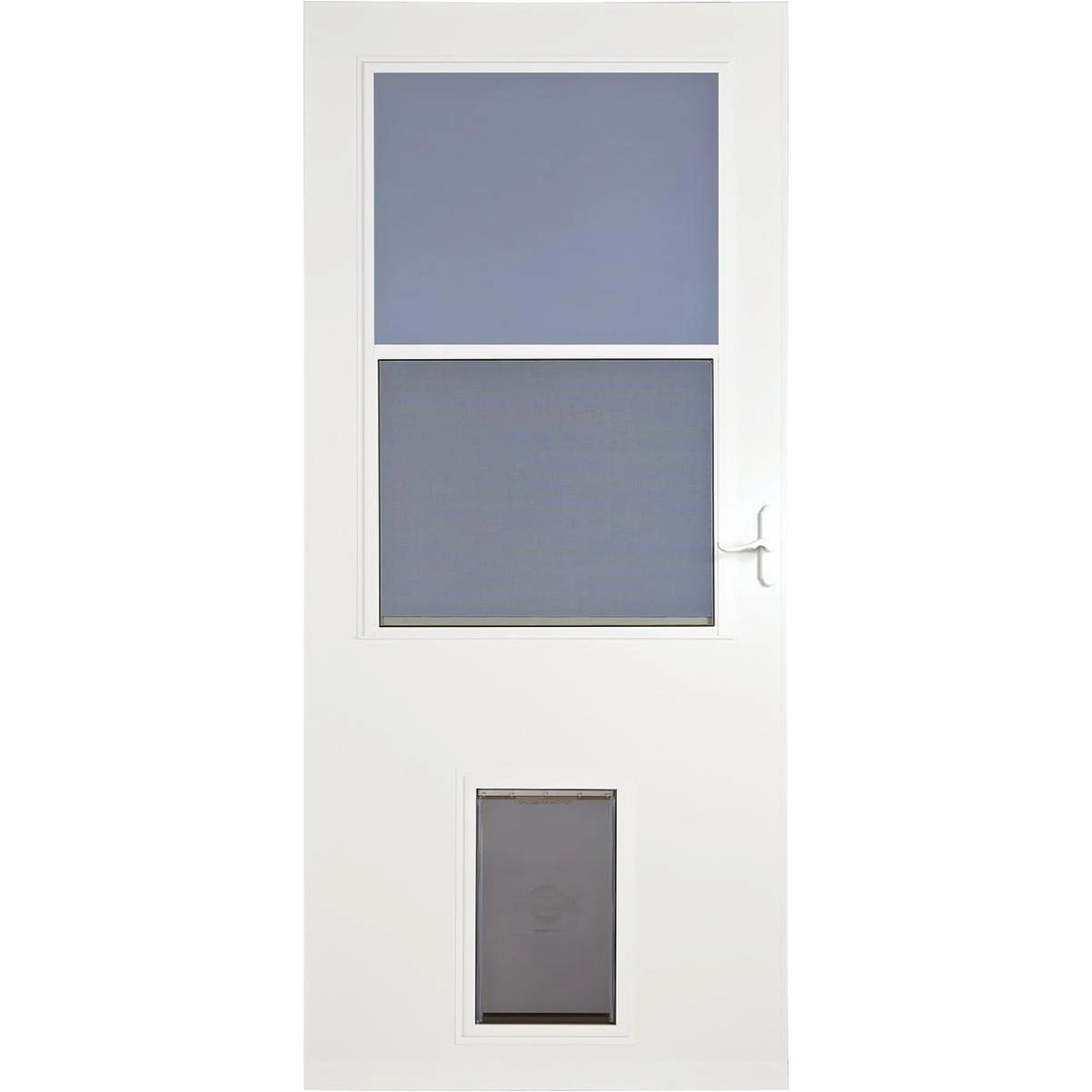 Larson Life-Core DuraTech 32 In. W x 81 In. H x 1 In. Thick White Self-Storing Storm Door With Pet Door