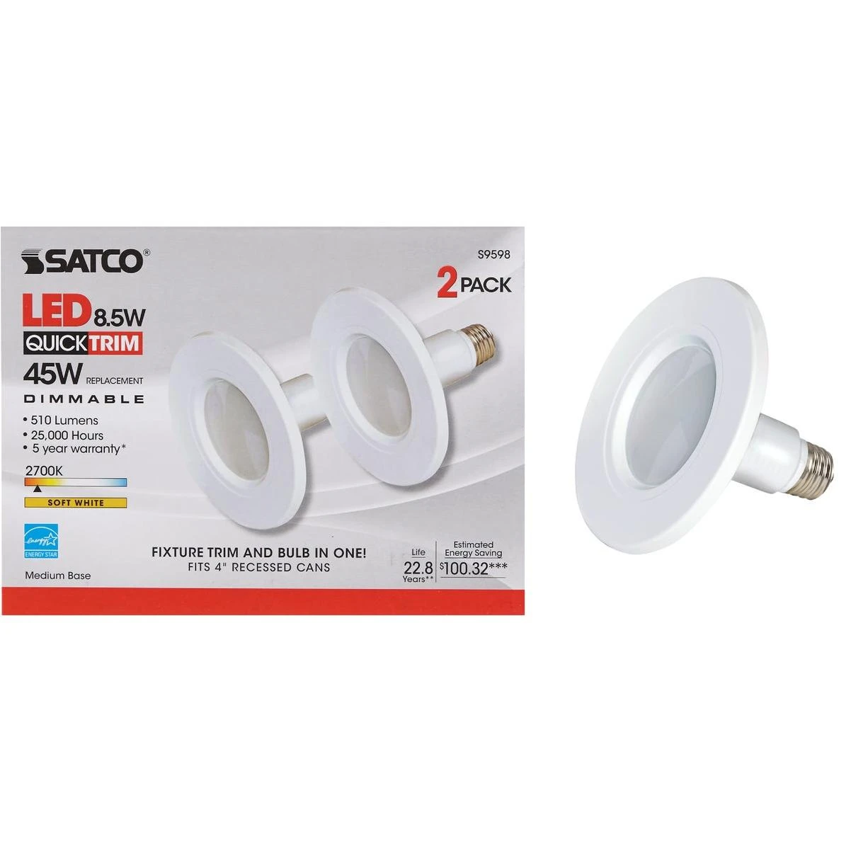 Satco 4 In. Retrofit White LED Recessed Light Kit (2-Pack)