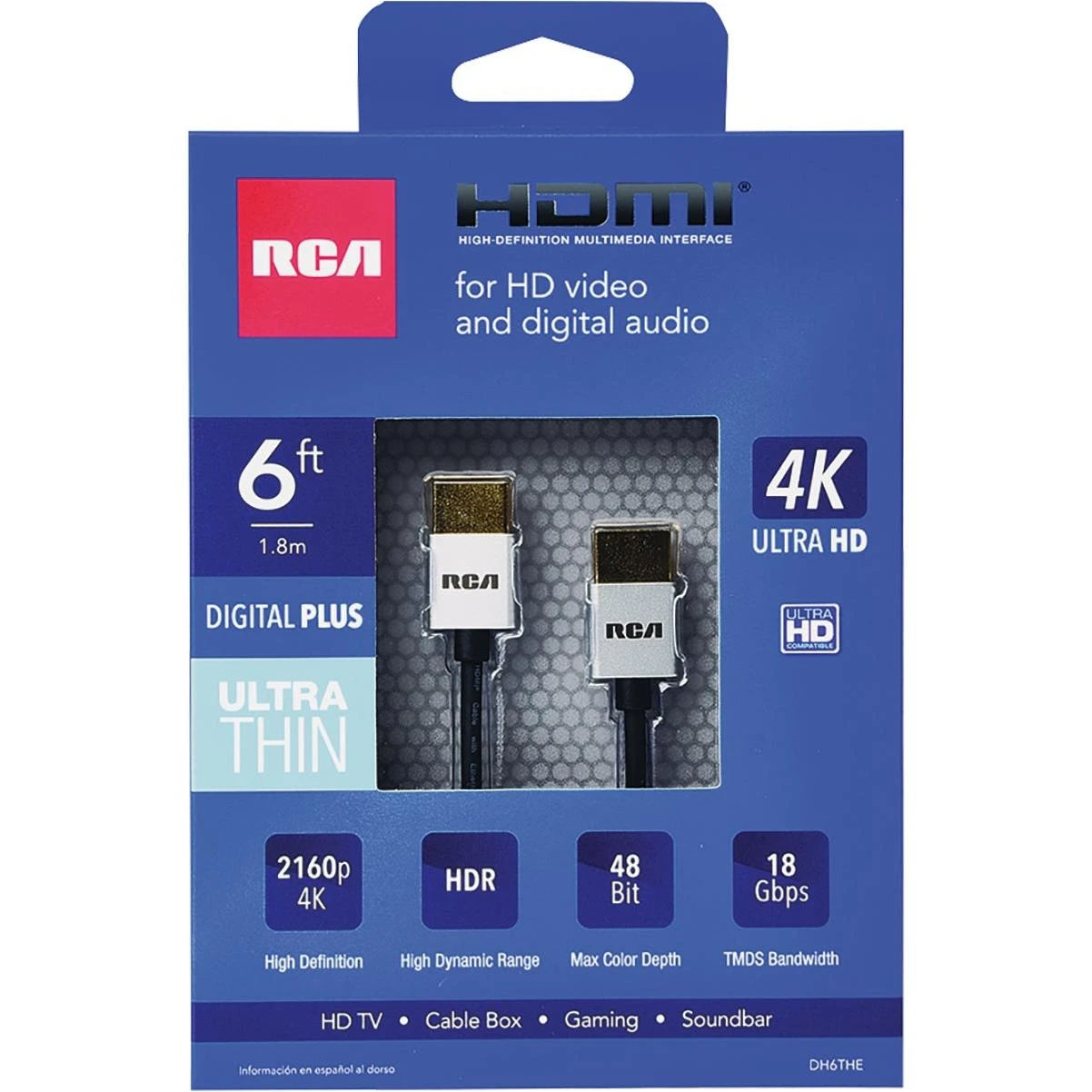 RCA 6 Ft. Black 4K Ultra Thin HDMI Cable