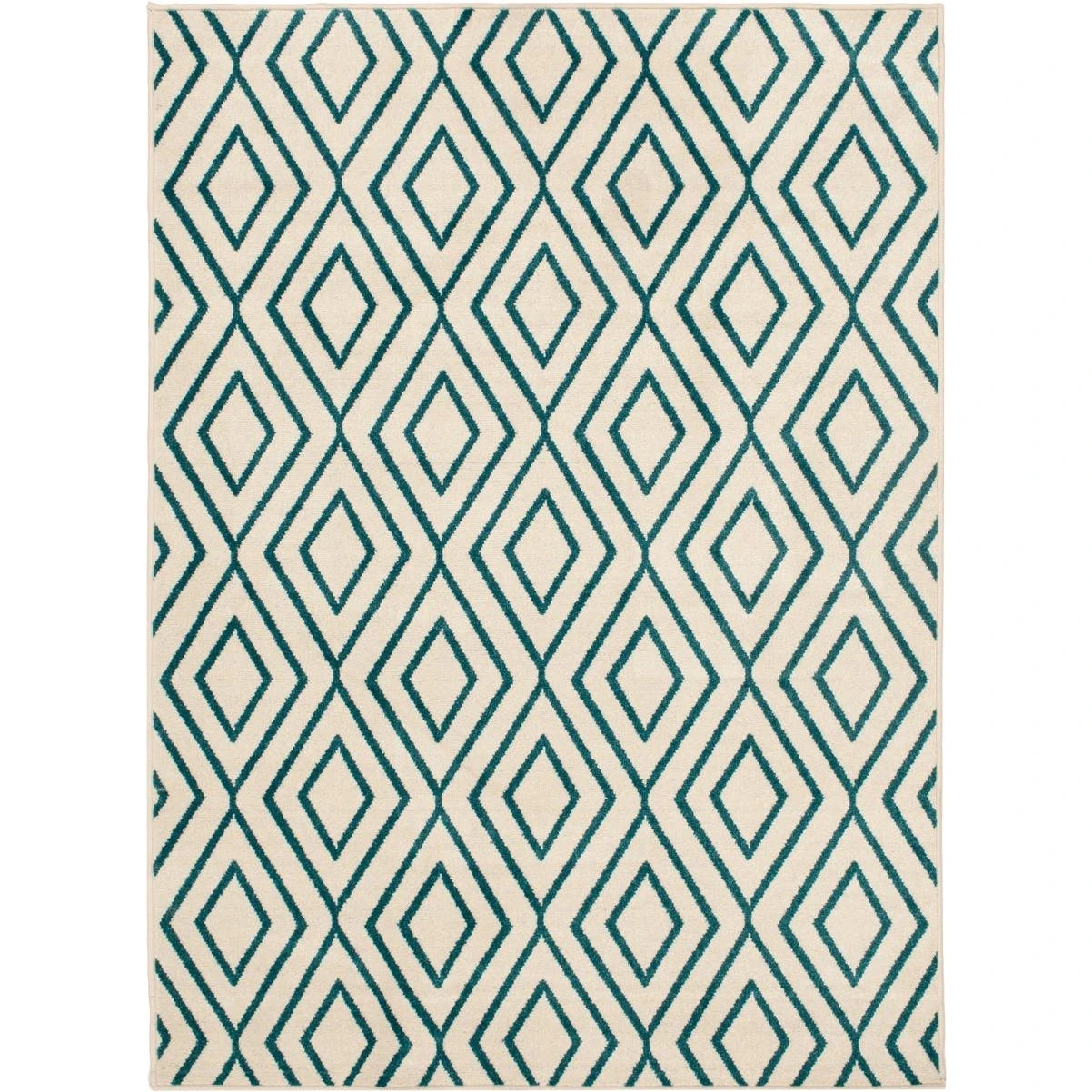 Backyard Bungalow Sierra 6 Ft. 6 In. x 9 Ft. 6 In. Concentric Diamond Ivory/Teal Plush Outdoor Rug