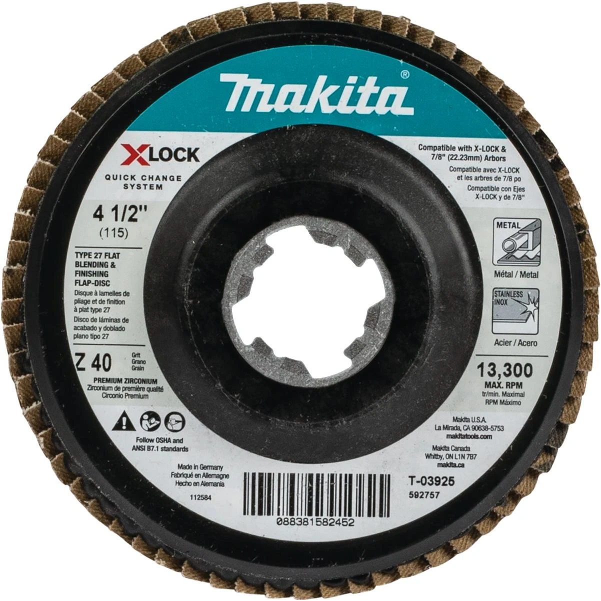 Makita X-LOCK 4-1/2 In. x 7/8 In. 40-Grit Type 27 Zirconia Angle Grinder Flap Disc