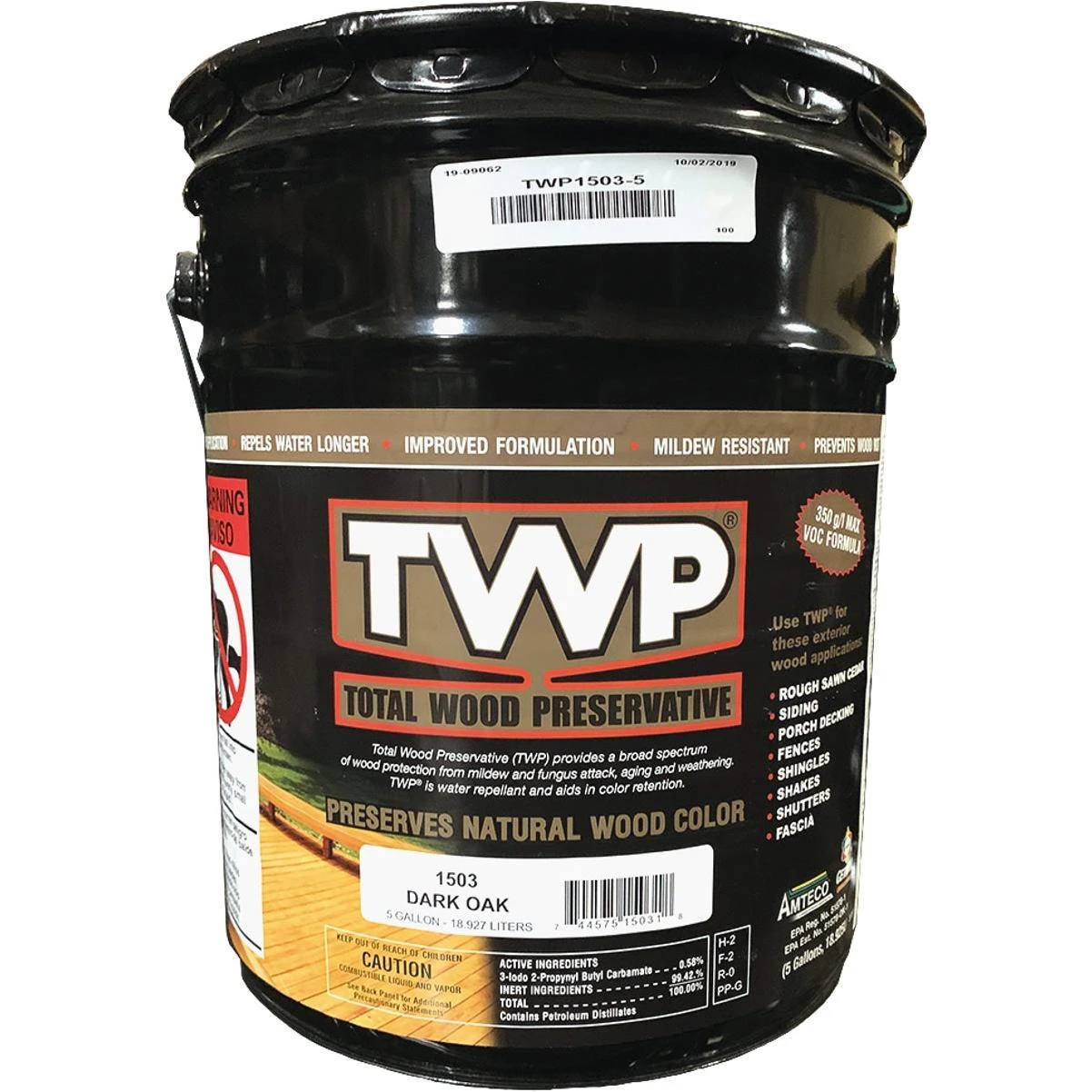 TWP 1500 Series Low VOC Wood Preservative Deck Stain, Dark Oak, 5 Gal.