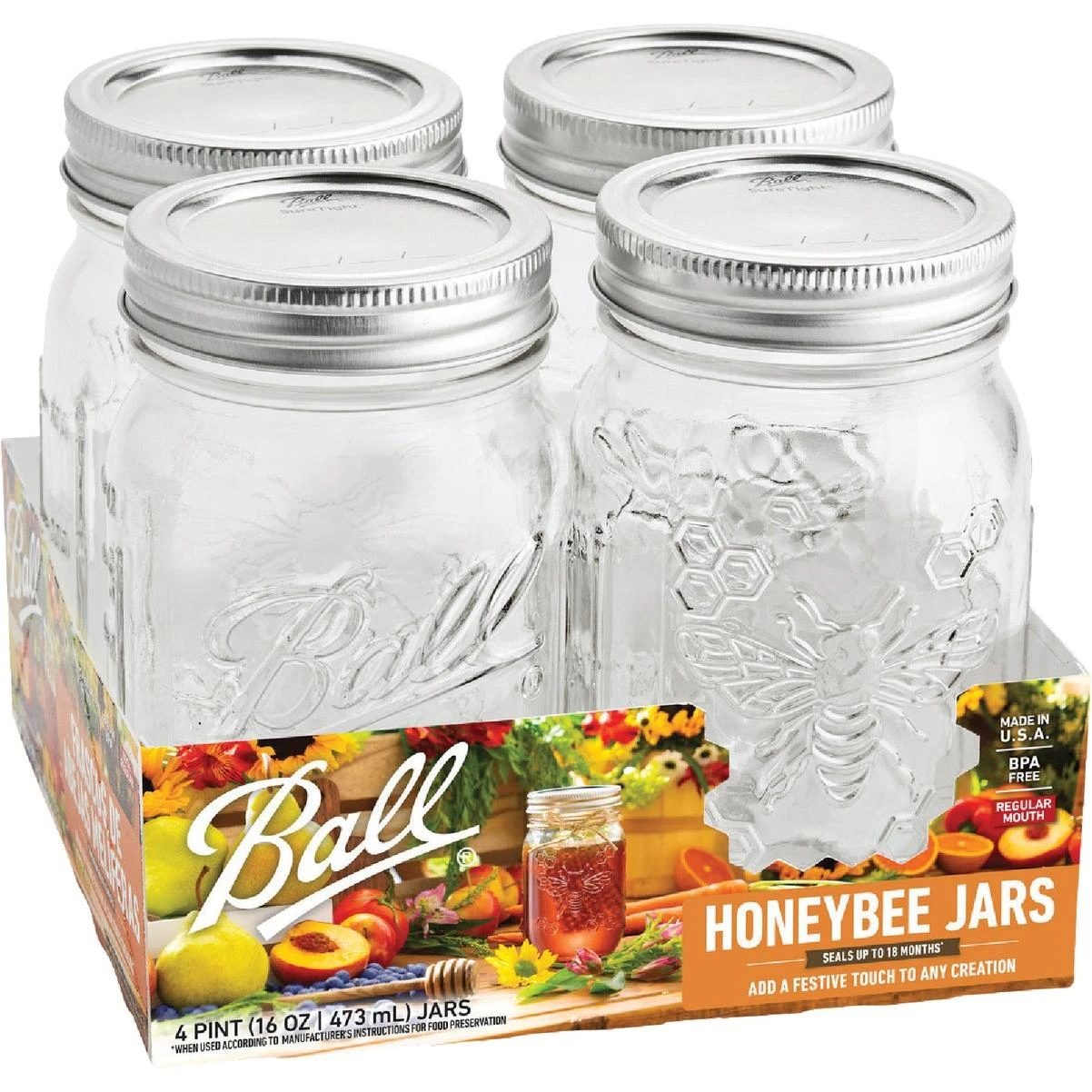 Ball 16 Oz. Regular Mouth Honeybee Jar (4-Pack)