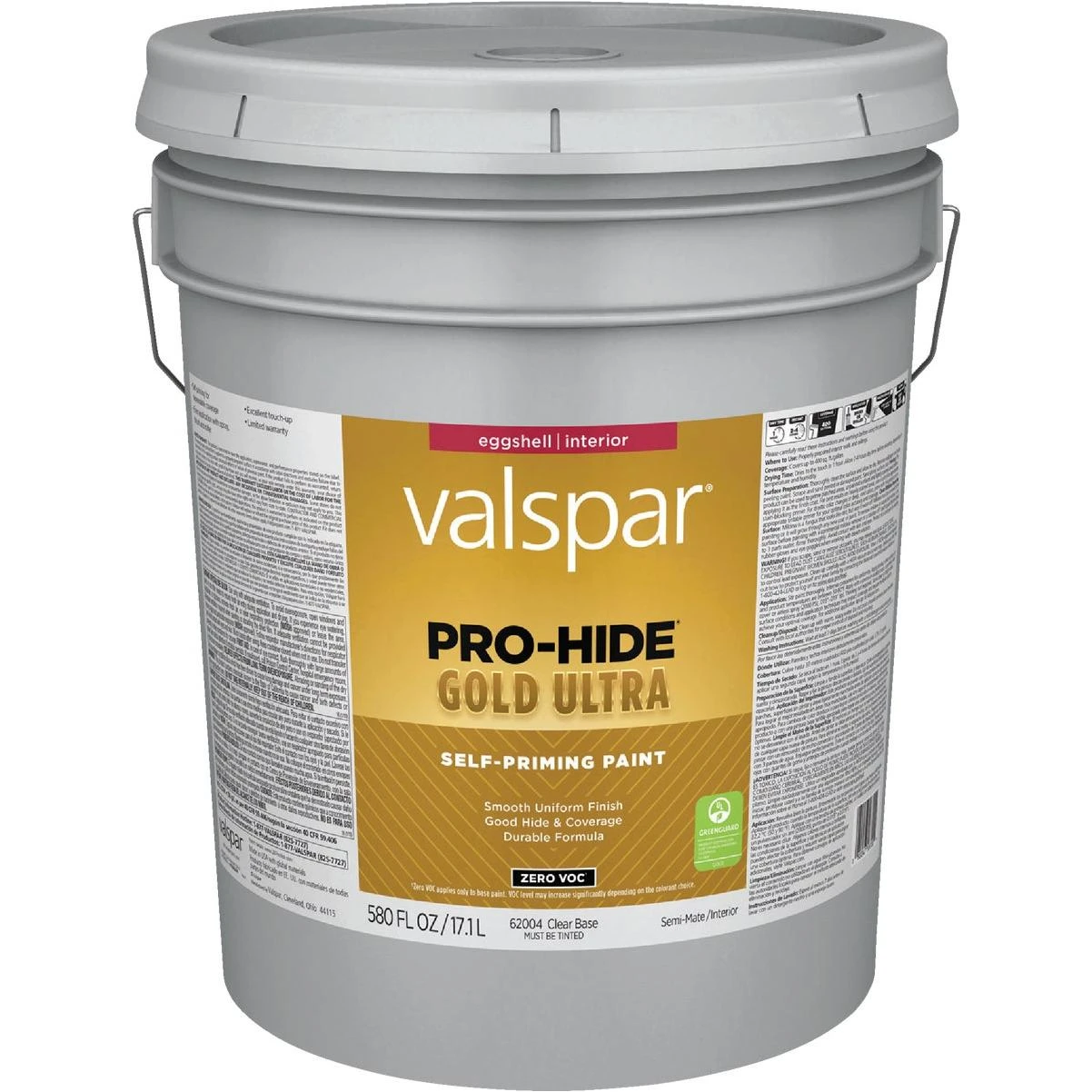 Valspar Pro Hide Gold Ultra Zero VOC Latex Eggshell Interior Paint, Clear Base, 5 Gal.