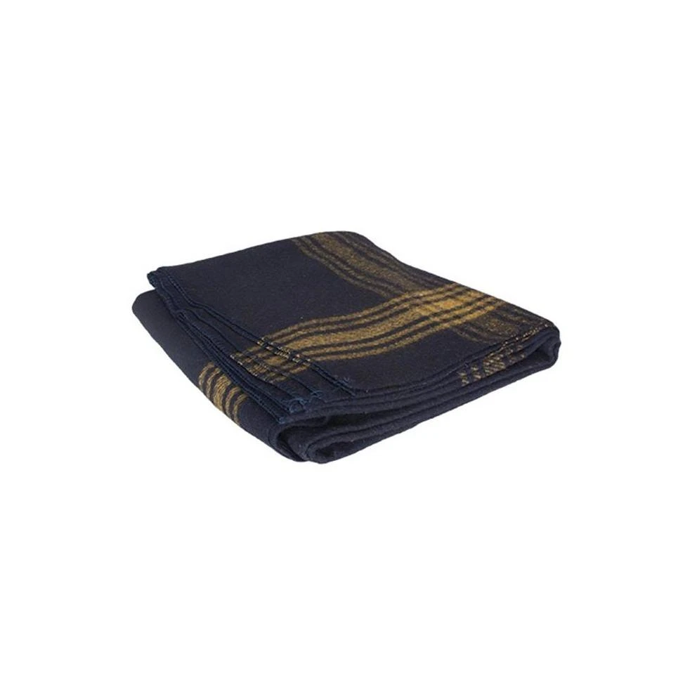 Fox Outdoor 818-12 Mustard-striped Navy Wool Blanket 62 X 80 In.