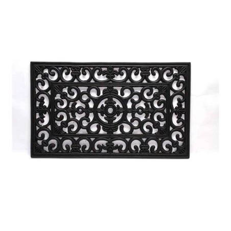 Filigree Rubber Scraper Doormat  Floor Door Mat in Black Rubber  Open Design Scrapes Dirt and Mud from Shoes and Boots  18 x 30 Inches