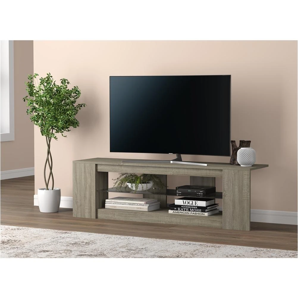 Safdie & Co. 55 In. Dark Taupe Tv Stand With 2 Shelves And Tempered Glass
