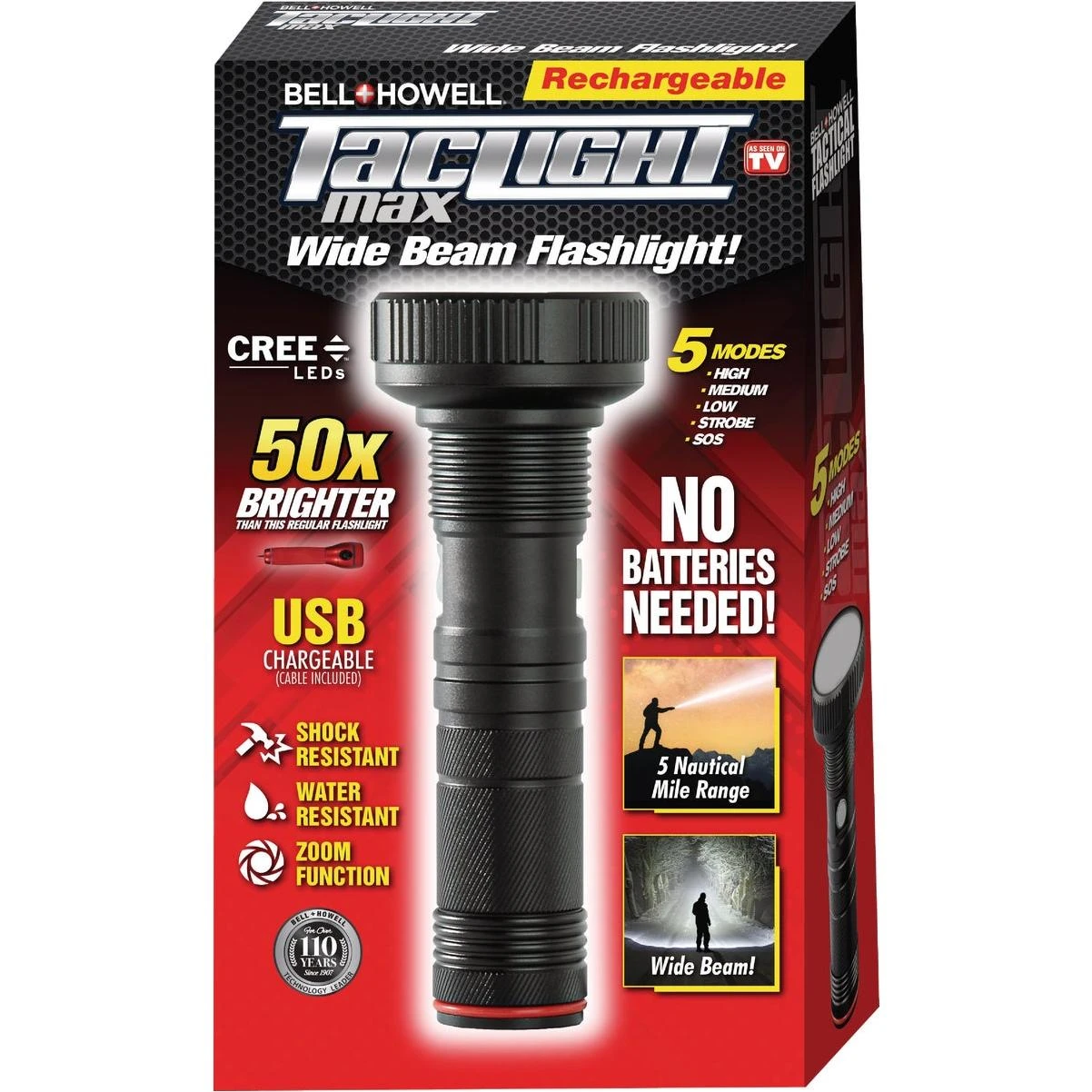 Bell+Howell TacLight Max Wide Beam Rechargeable Flashlight