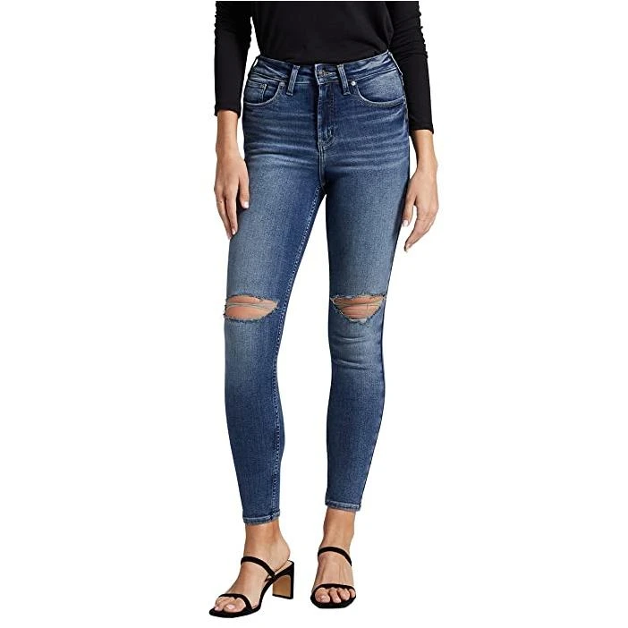 Silver Jeans Co. Infinite Fit Ripped High Waist Skinny Jeans in Indigo at Nordstrom, Size X-Large X 29