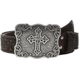 Nocona N3483802-l 1.5 In. Women's Embossed Leather Cross Buckle Belt, Brown - Large