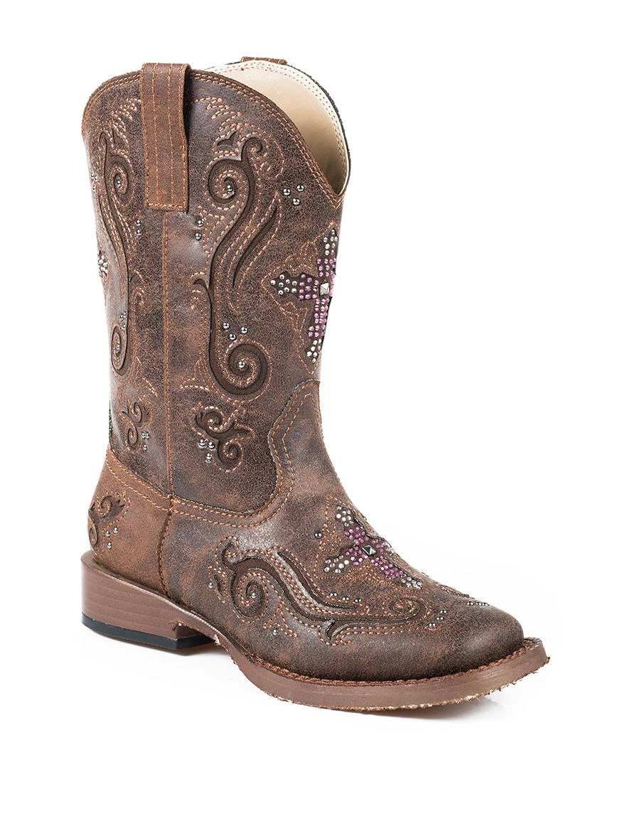 Roper Girls Cross Bling Western Boots Brown Size 9 Model 09-018-1901-0098