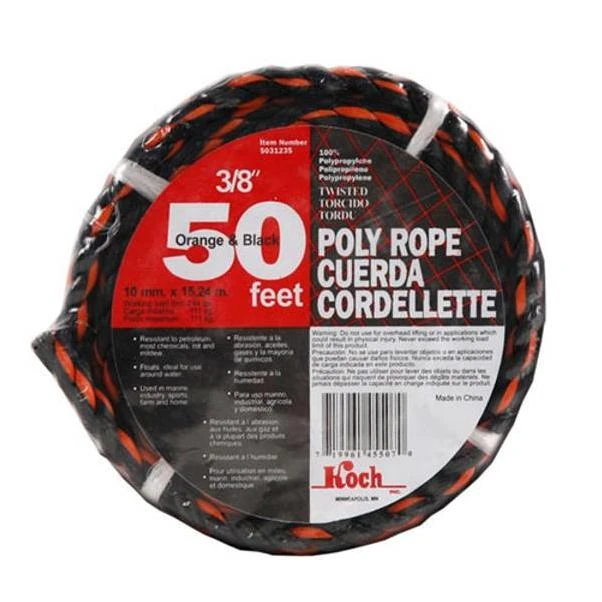 Do it Best 3/8 In. x 50 Ft. Orange & Black Truck Polypropylene Packaged Rope