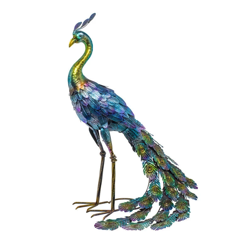 Alpine Multicolored Iron 27 in. 31 H Peacock Statue