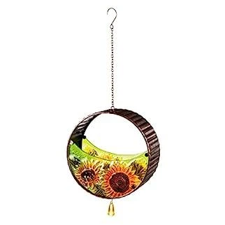 Bronze Bird Feeder with Embossed Glass Sunflowers