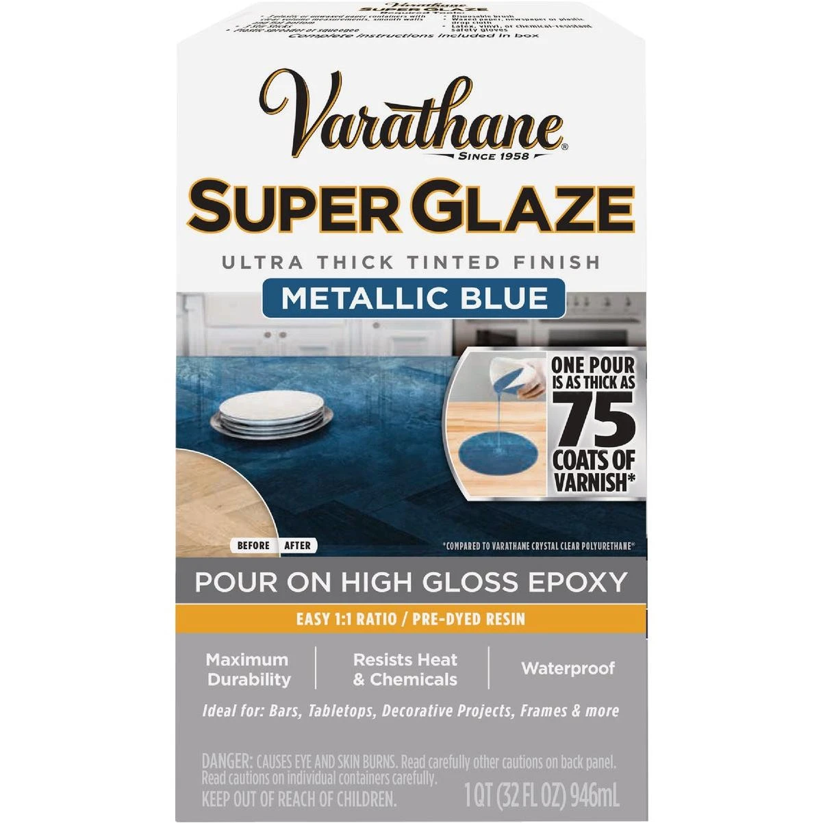 Varathane 1 Qt. Super Glaze Pour-On High Gloss Metallic Blue Epoxy Resin