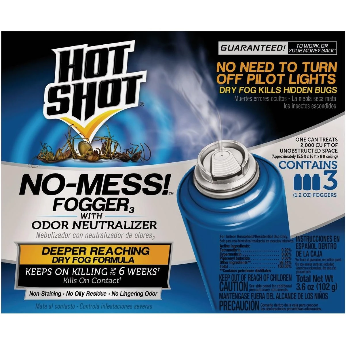 Hot Shot No-Mess 1.2 Oz. Odor Neutralizer Indoor Insect Fogger (3-Pack)