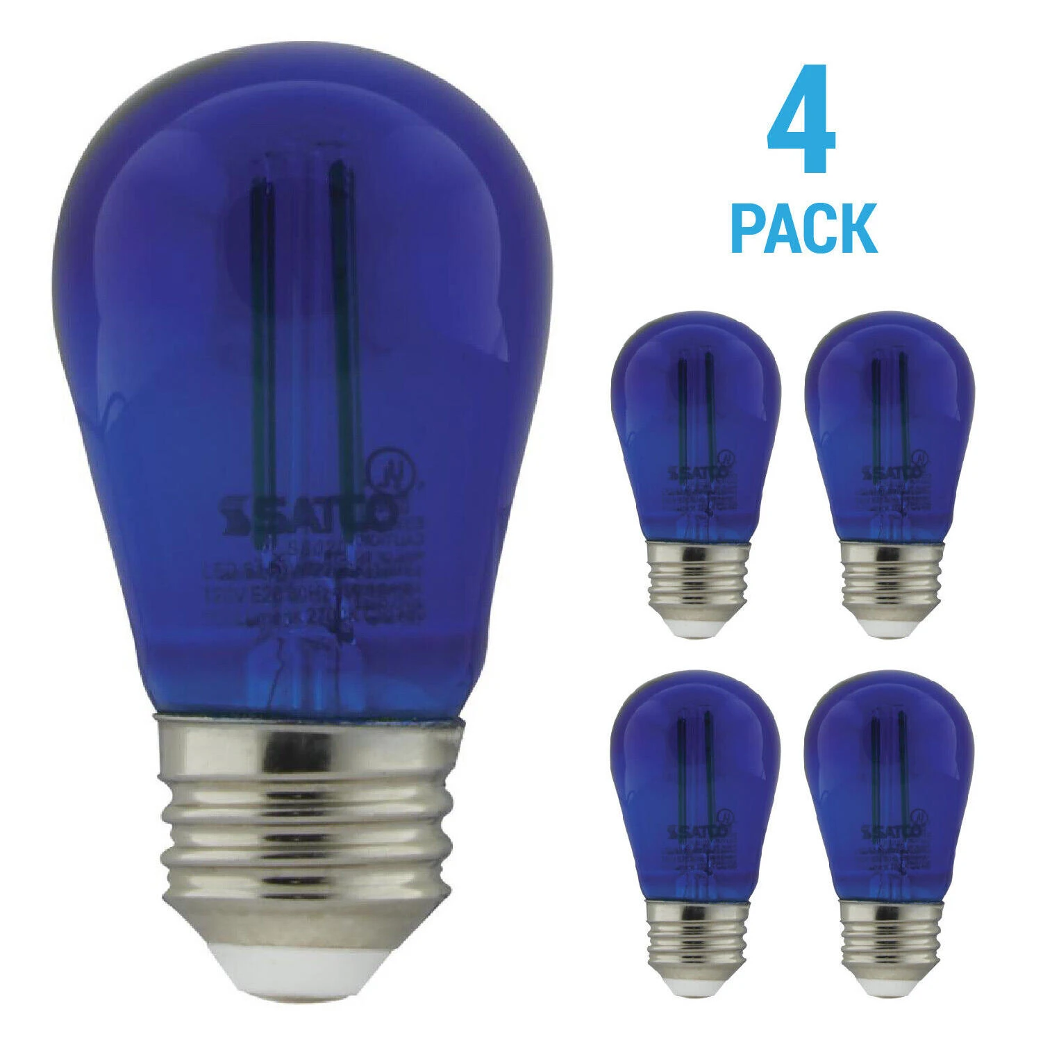 4 Pack Satco S8023 LED Filament Bulb 120V 1W 11W S14 Medium E26 Transparent Blue