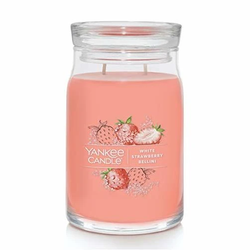 Yankee Candle White Strawberry Bellini Scented, Signature 20oz Large Jar 2-Wick Over 60 Hours Of Burn Time