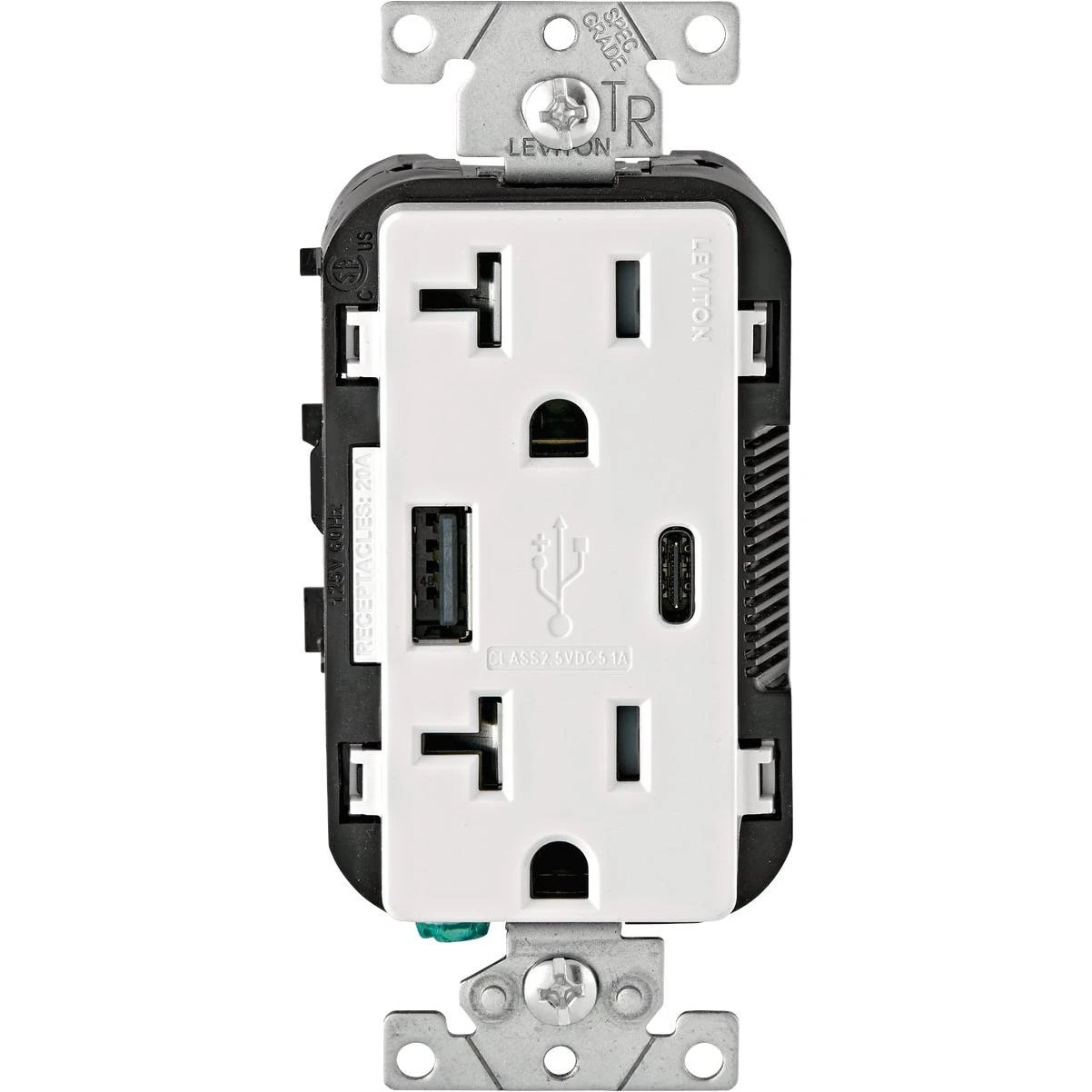 Leviton 20A White 2-Port USB Charging Outlet with 5-20R Tamper Resistant Duplex Outlet