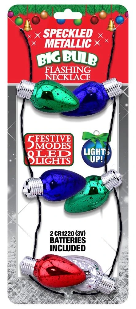 Magic Seasons Speckled Metallic Big Bulb Holiday Flashing Necklace