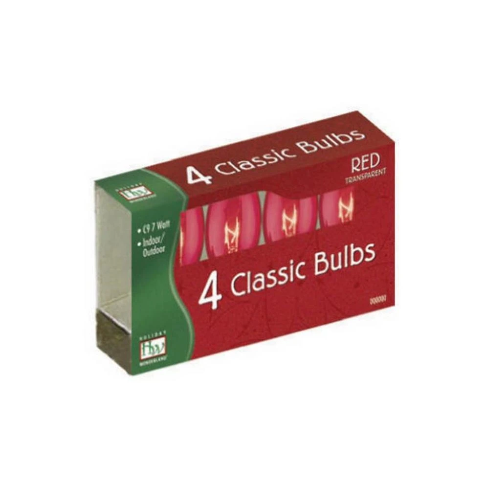 1095R-88 C9 Transparent Bulb&#44; Red&#44; Pack - 4