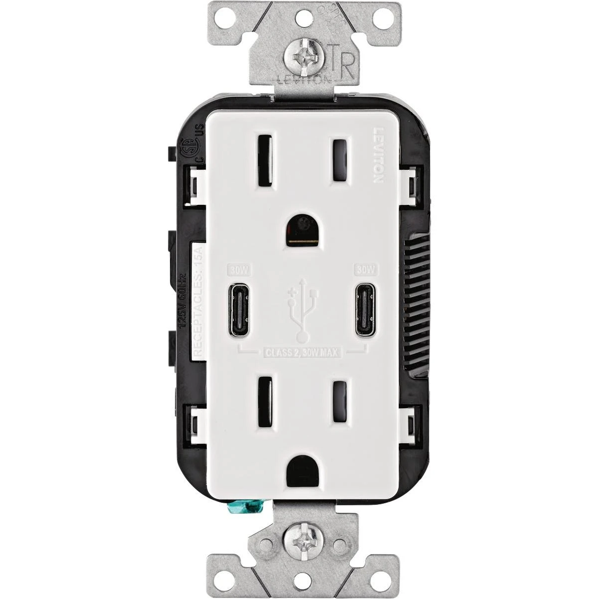 Leviton 15A White 2-Port USB Charging Outlet with 5-15R Tamper-Resistant Duplex Outlet