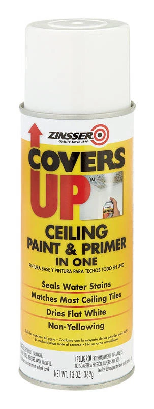 Zinsser Covers Up White Flat Solvent-Based Acrylic Ceiling Paint and Spray Primer 13 oz