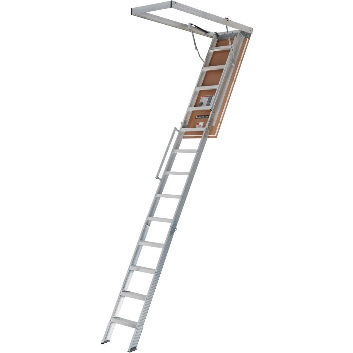 Louisville Everest 10 Ft. to 12 Ft. 22-1/2 In. x 63 In. Aluminum Attic Stairs, 375 Lb. Load