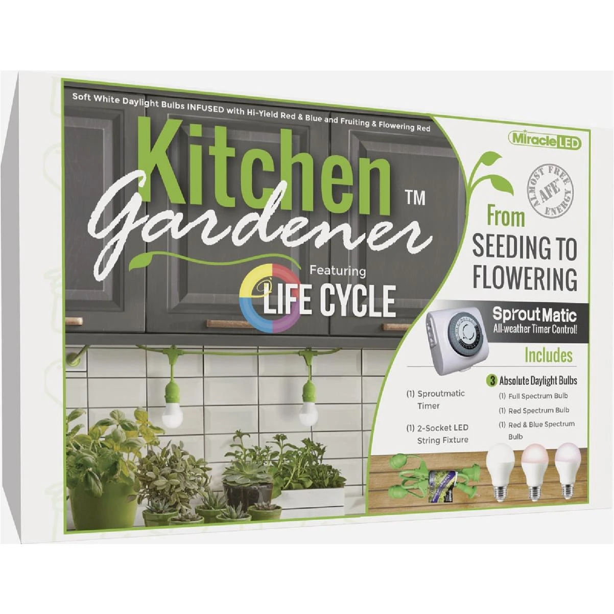 Miracle LED Kitchen Gardener 9W LED Grow Light Kit with SproutMatic Timer
