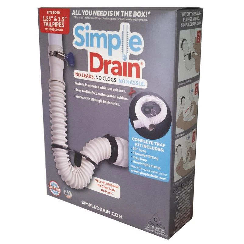 Simple Drain 1.25 in. D X 2.5 ft. L Rubber Slotted Sink Drain Kit